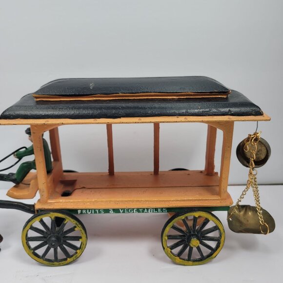 Vintage Cast Iron Horse Drawn Fruit & Vegetable Collectible Wagon with Figurine - Picture 5 of 11